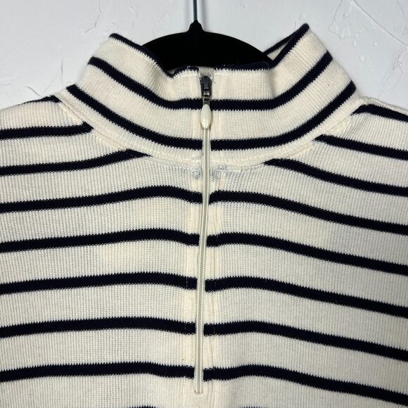 L.L. Bean Striped Half Zip Mock Neck Size S Petite Quiet Luxury Preppy Minimal - Picture 4 of 7